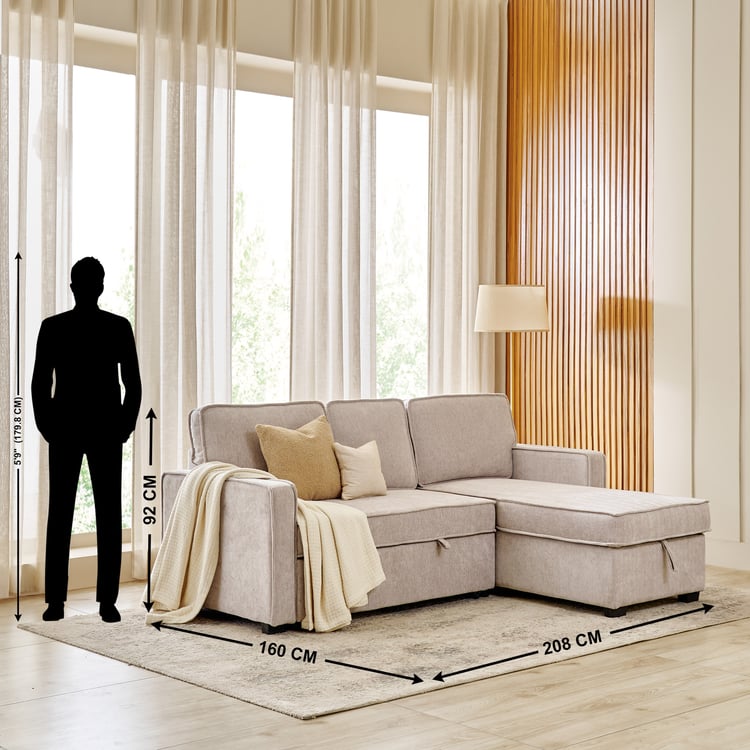 Clarkson Fabric 2-Seater Storage Sofa Bed with Right Chaise - Beige
