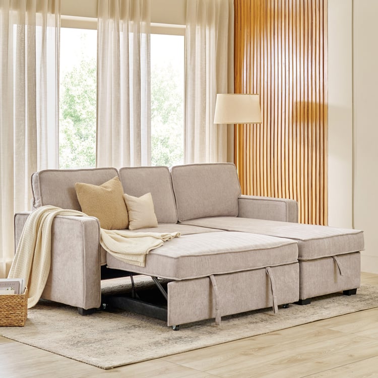 Clarkson Fabric 2-Seater Storage Sofa Bed with Right Chaise - Beige
