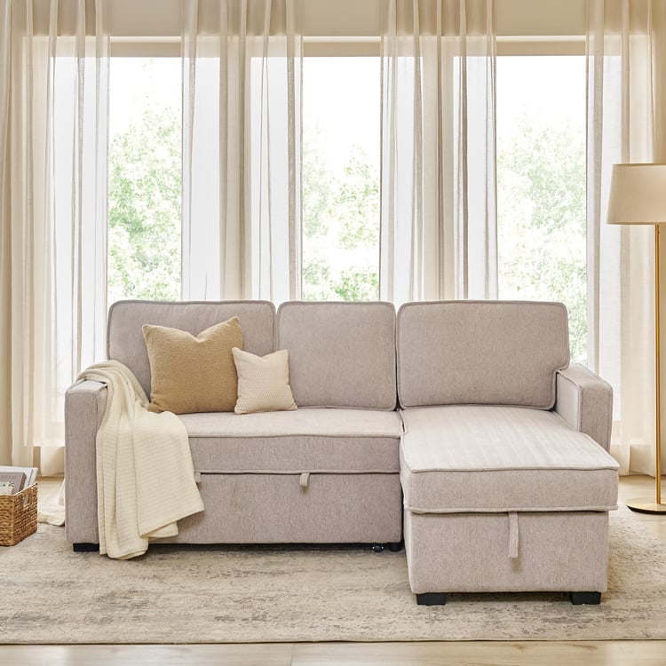 Clarkson Fabric 2-Seater Storage Sofa Bed with Right Chaise - Beige