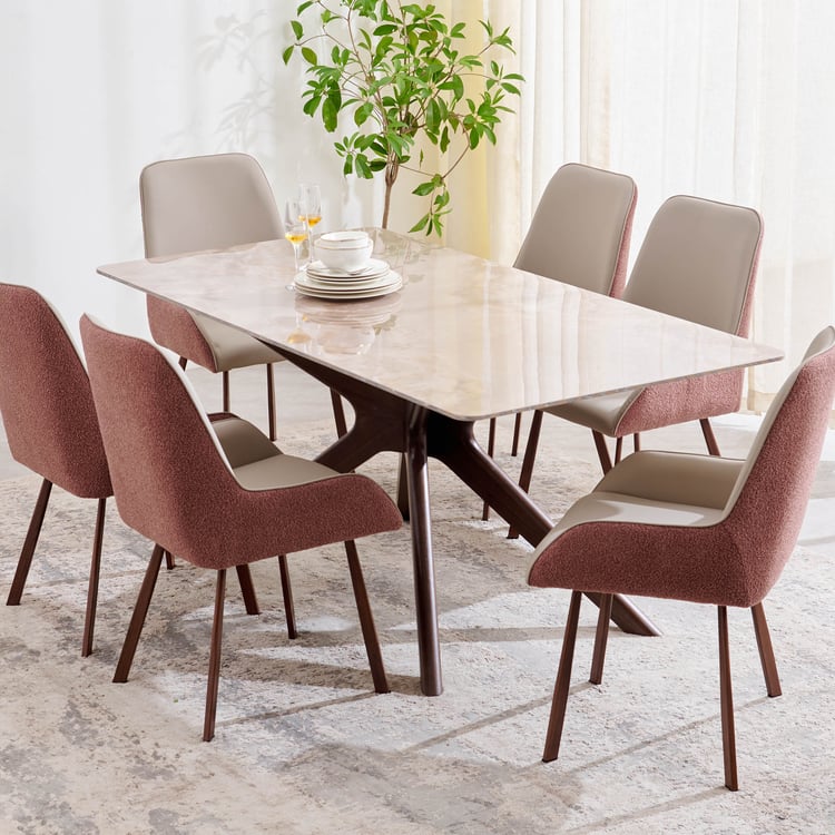 Dune Ceramic Top 6-Seater Dining Set with Chairs - Beige