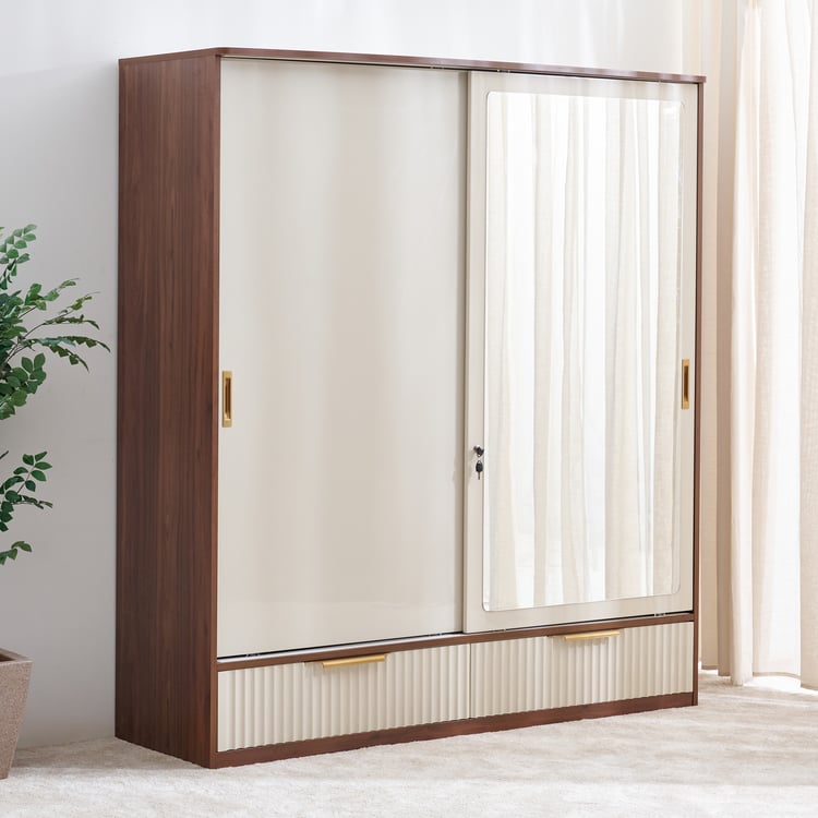 Elysium 2-Door Sliding Wardrobe with Mirror - Beige