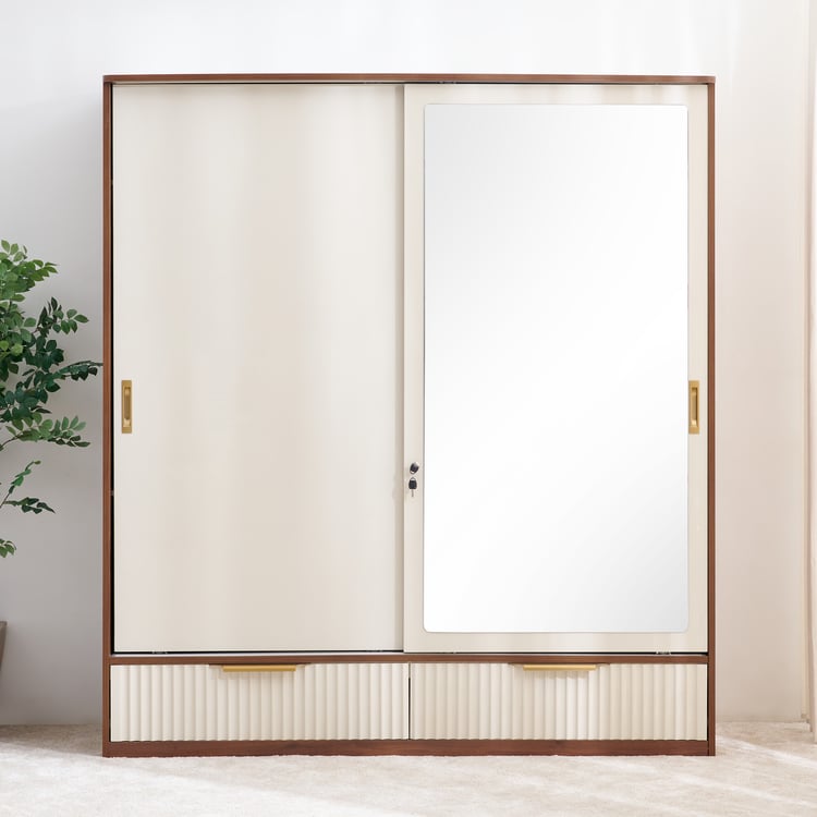 Elysium 2-Door Sliding Wardrobe with Mirror - Beige