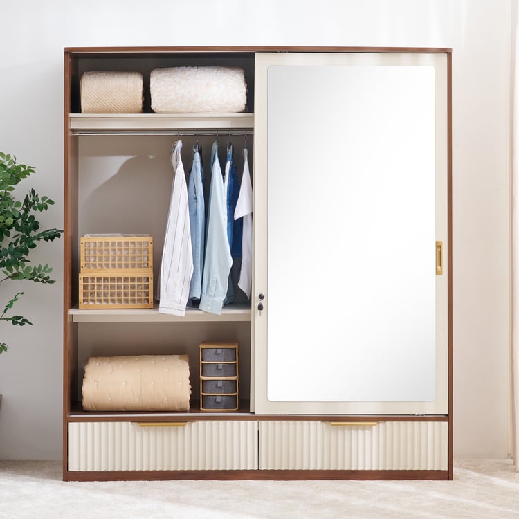 Elysium 2-Door Sliding Wardrobe with Mirror - Beige