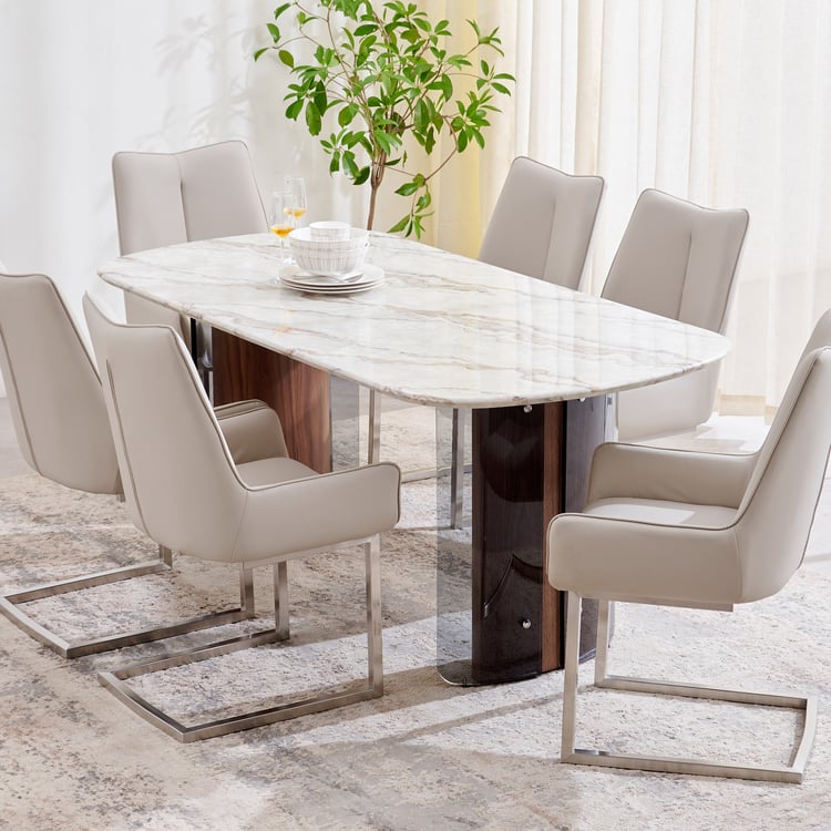 Trinity Faux Marble 6-Seater Dining Set with Chairs - Beige