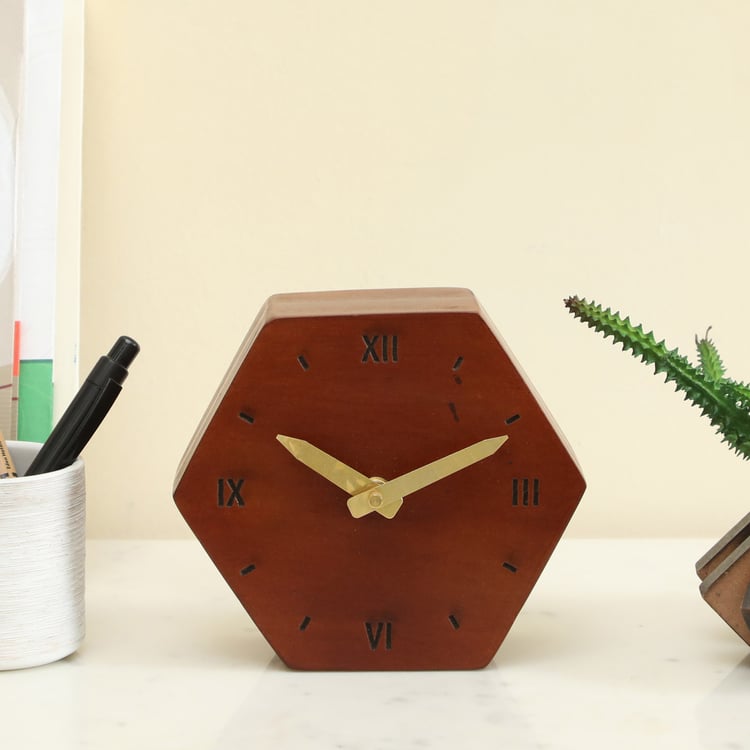 VEDAS Naima Wooden Table Clock - 14cm