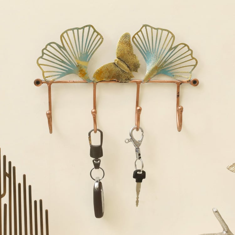 VEDAS Theo Metal Leaf Wall Accent with Hooks