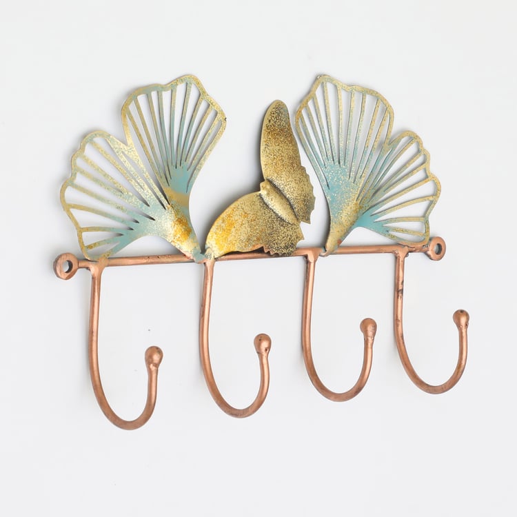 VEDAS Theo Metal Leaf Wall Accent with Hooks