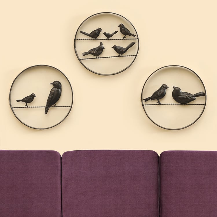 VEDAS Set of 3 Bird Art with Rattan Wall Accents