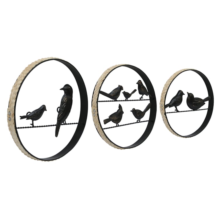 VEDAS Set of 3 Bird Art with Rattan Wall Accents