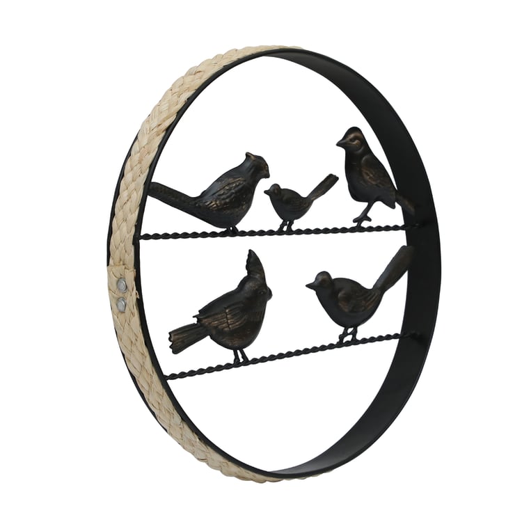 VEDAS Metal Family Bird wall Accent with with Rattan Detail