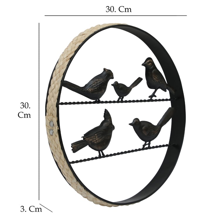 VEDAS Metal Family Bird wall Accent with with Rattan Detail