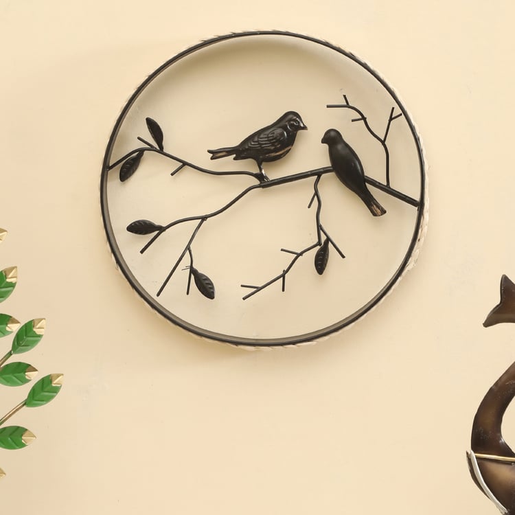 VEDAS Metal Loving Bird Wall Accent with Rattan Detail