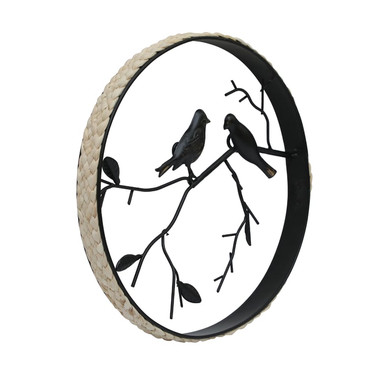 VEDAS Metal Loving Bird Wall Accent with Rattan Detail