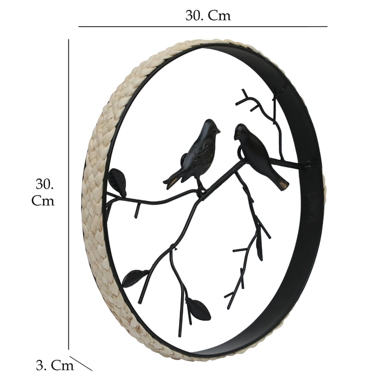 VEDAS Metal Loving Bird Wall Accent with Rattan Detail