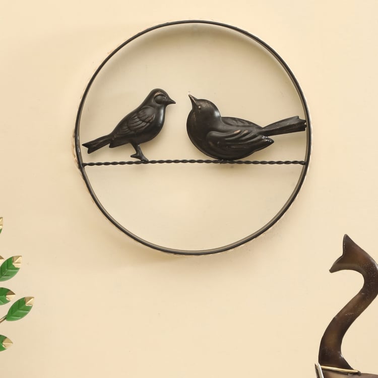 VEDAS Metal Couple Bird Wall Accent with Rattan Detail