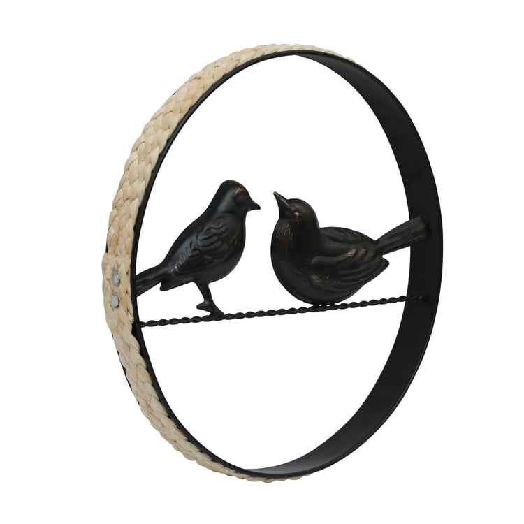 VEDAS Metal Couple Bird Wall Accent with Rattan Detail