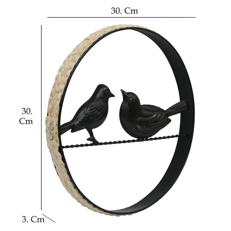 VEDAS Metal Couple Bird Wall Accent with Rattan Detail