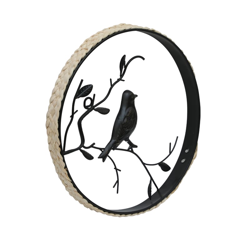 VEDAS Metal Watching Bird Wall Accent with Rattan Detail