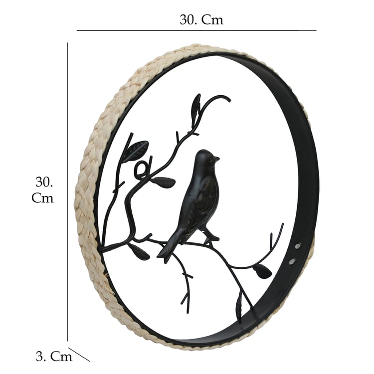 VEDAS Metal Watching Bird Wall Accent with Rattan Detail