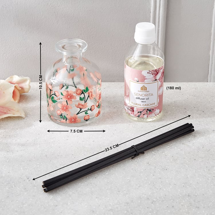 Senorita Glass Floral Cascade Reed Diffuser Set