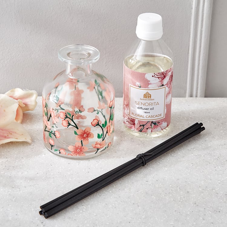 Senorita Glass Floral Cascade Reed Diffuser Set