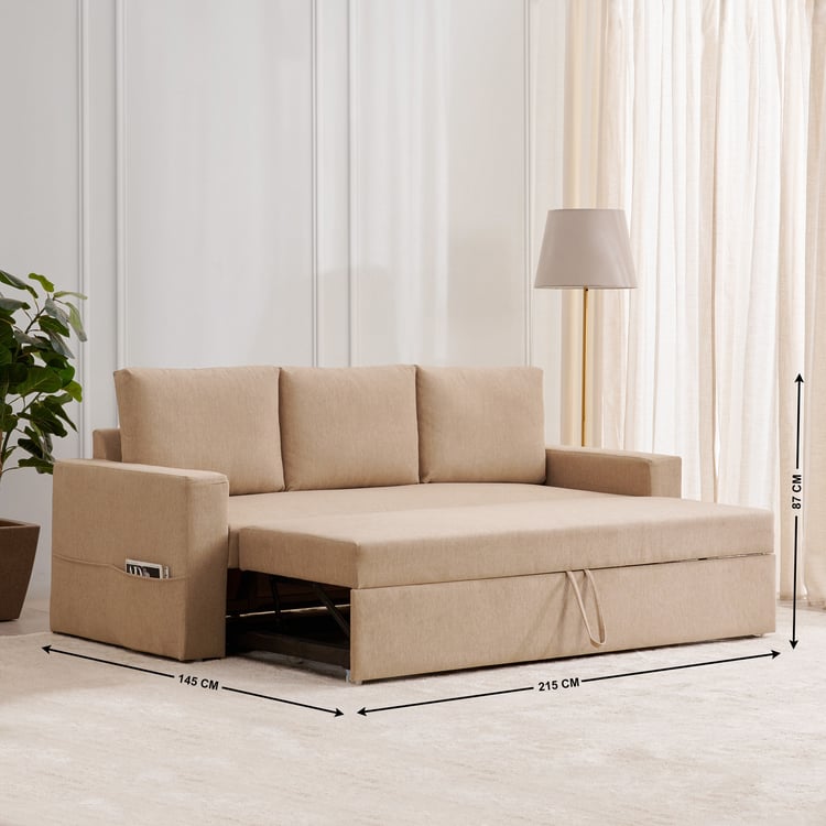 Helios Woodland Fabric 3-Seater Pull-out Sofa Bed - Beige