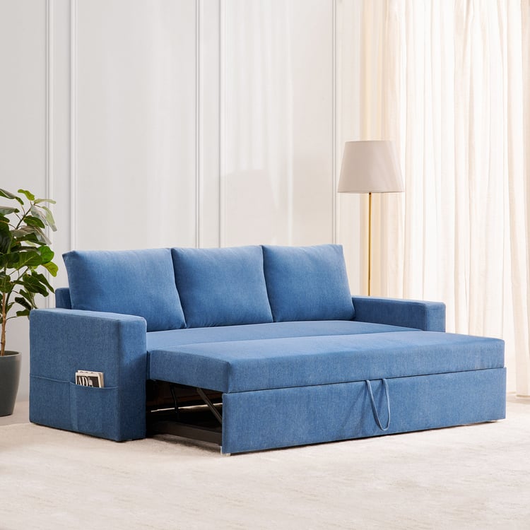 Helios Woodland Fabric 3-Seater Pull-out Sofa Bed - Blue