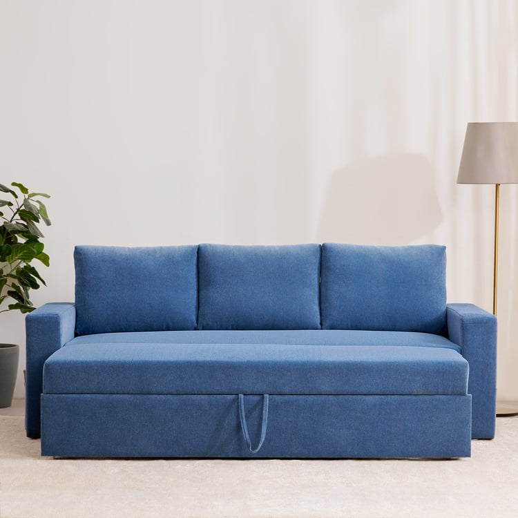 Helios Woodland Fabric 3-Seater Pull-out Sofa Bed - Blue