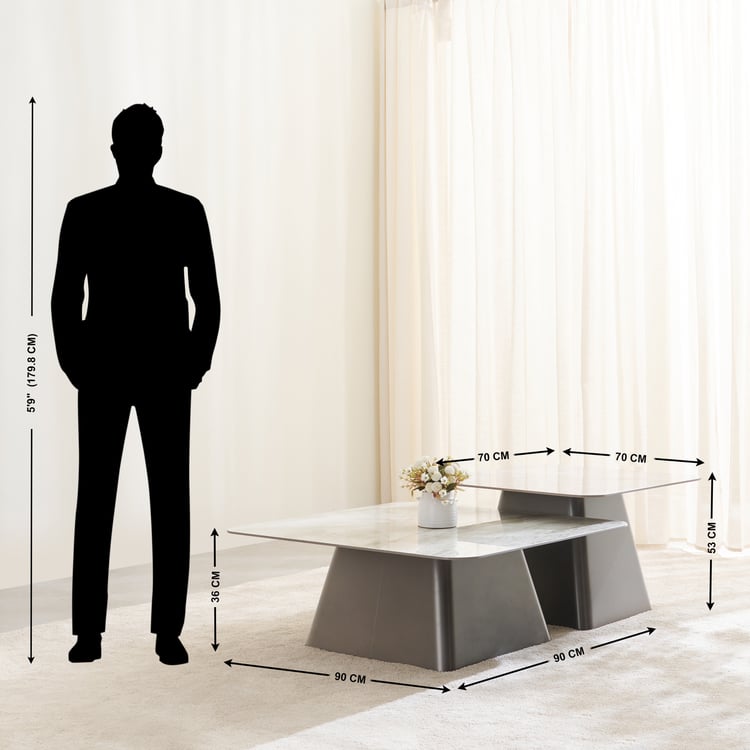 Zeal Ceramic Top Set of 2 Coffee Tables - Grey