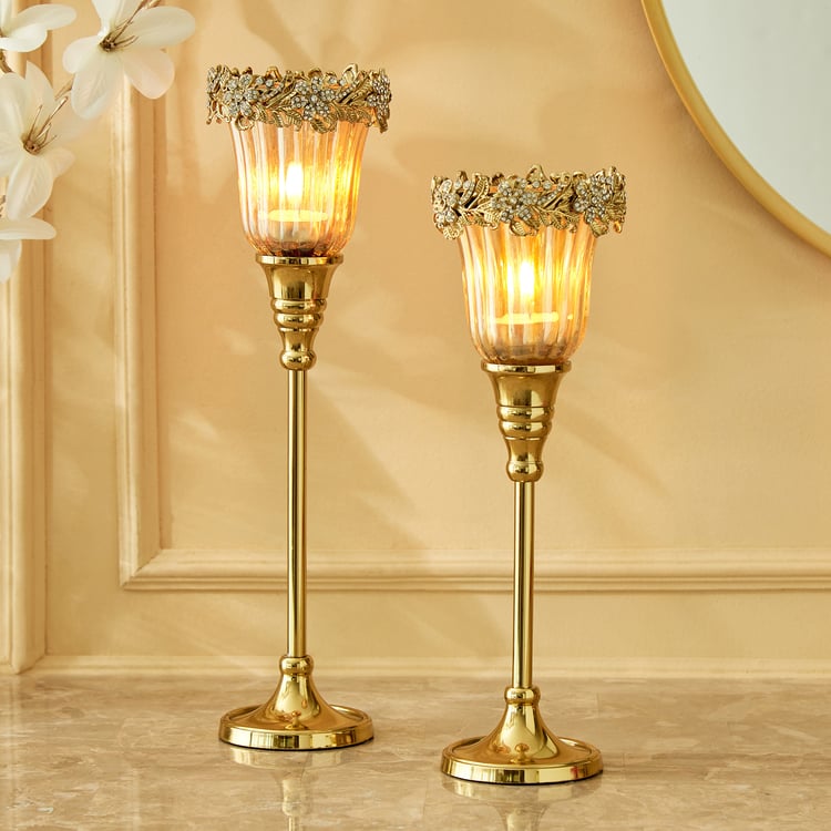 Fables Glitz Set of 2 Glass Pedestal Floral Votive Holders