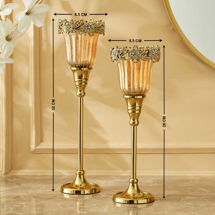 Fables Glitz Set of 2 Glass Pedestal Floral Votive Holders