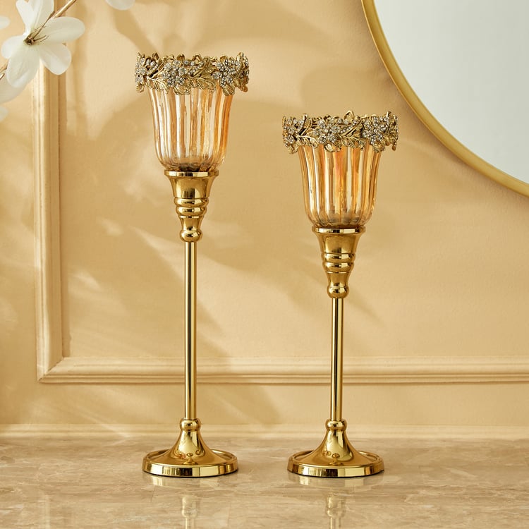 Fables Glitz Set of 2 Glass Pedestal Floral Votive Holders