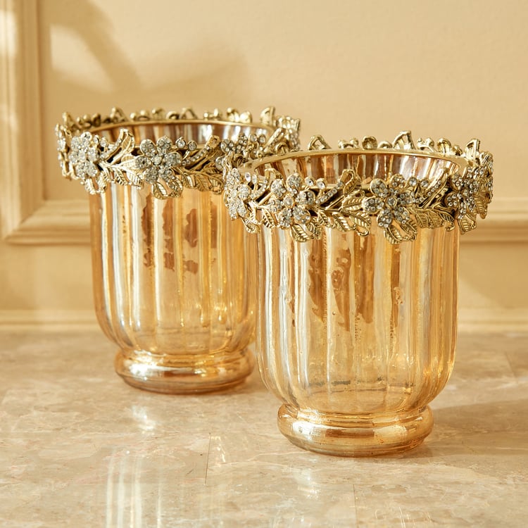 Fables Glitz Set of 2 Glass Floral Votive Holders