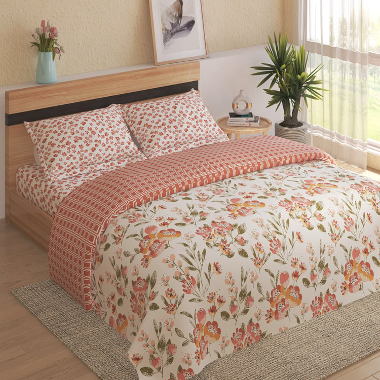 Chime Cordovan Cotton 4Pcs Printed Double Bed-In-A-Bag Set