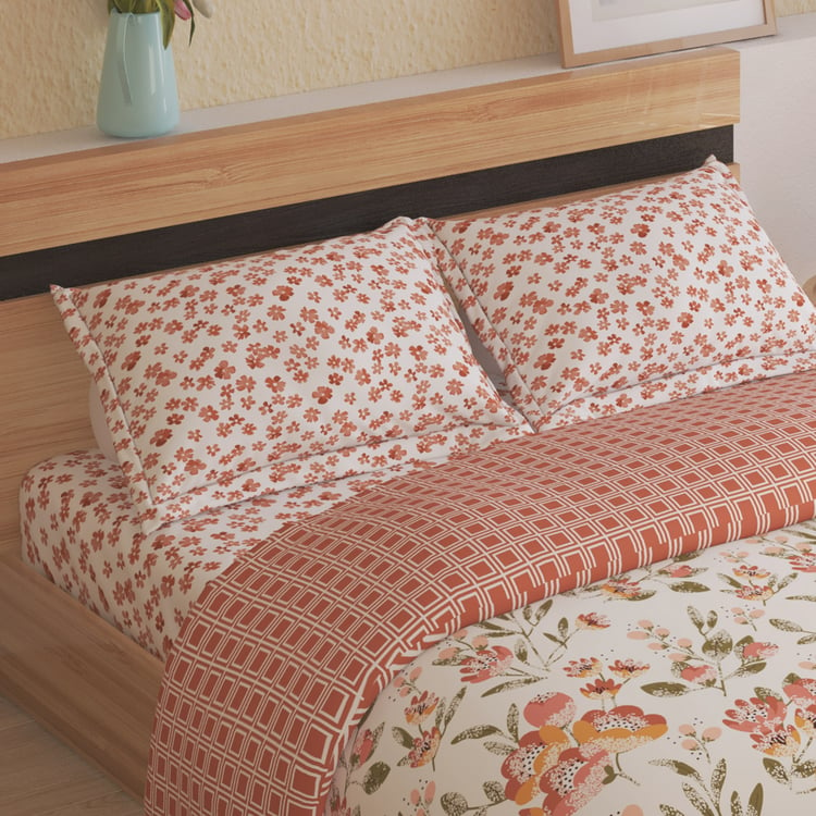 Chime Cordovan Cotton 4Pcs Printed Double Bed-In-A-Bag Set