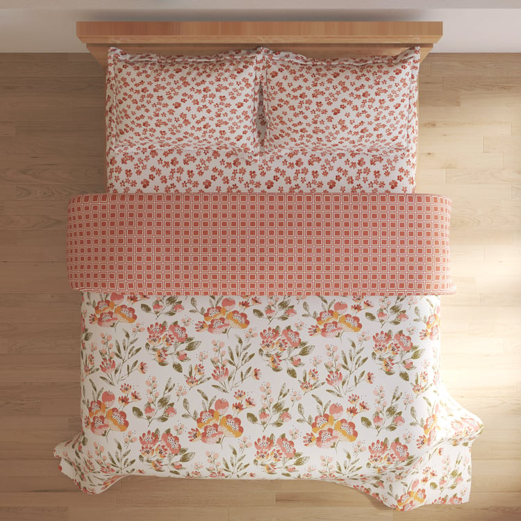 Chime Cordovan Cotton 4Pcs Printed Double Bed-In-A-Bag Set