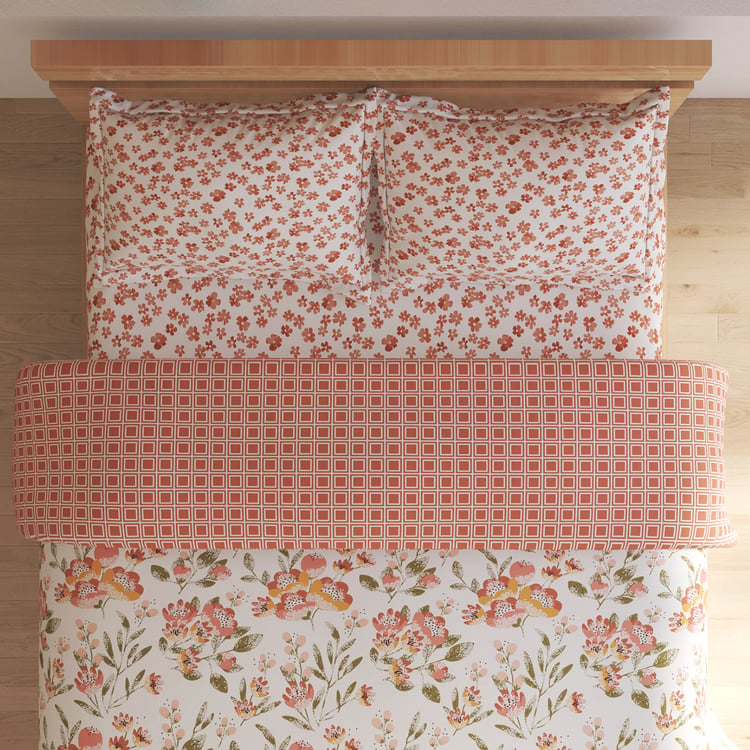 Chime Cordovan Cotton 4Pcs Printed Double Bed-In-A-Bag Set