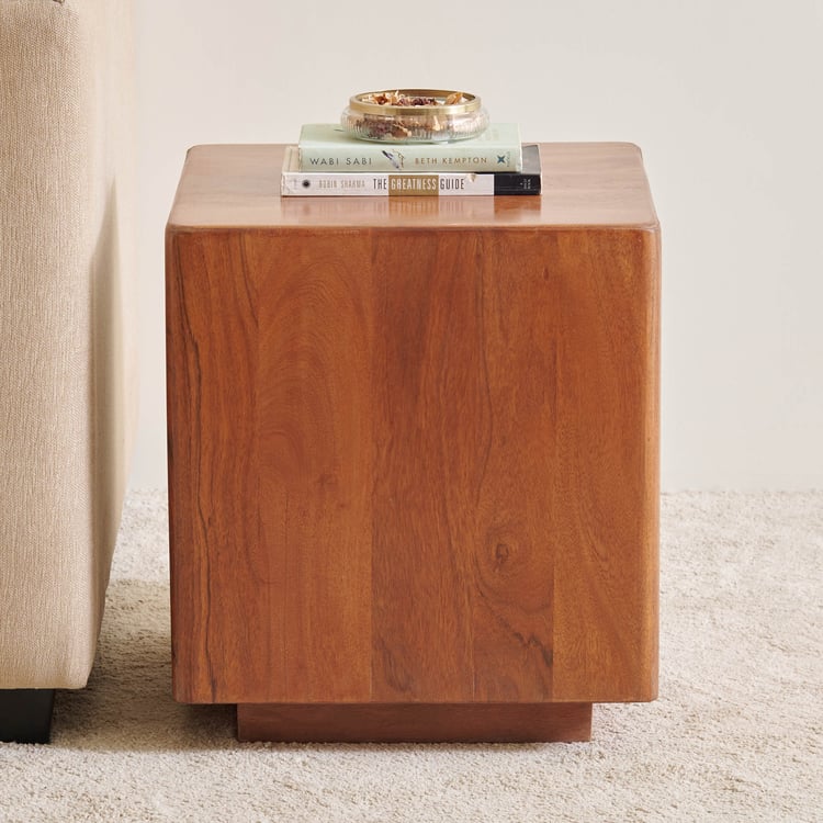 Amanda Block Acacia Wood End Table - Brown