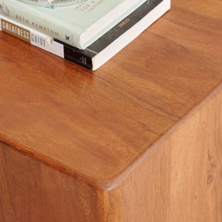 Amanda Block Acacia Wood End Table - Brown