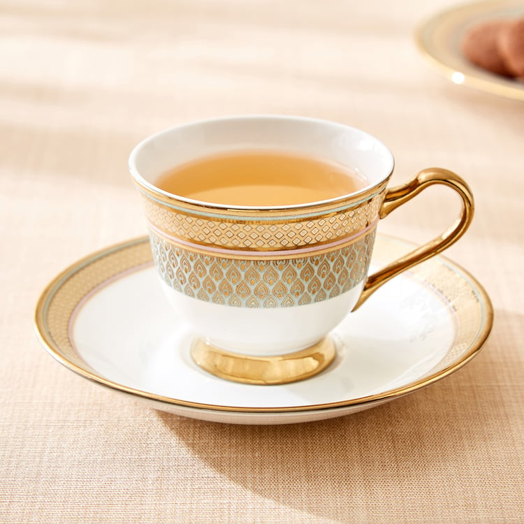 Midas Peacock Bone China Printed Cup and Saucer - 150ml