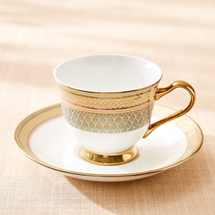 Midas Peacock Bone China Printed Cup and Saucer - 150ml