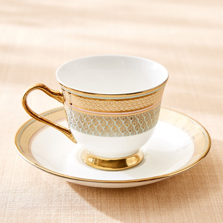 Midas Peacock Bone China Printed Cup and Saucer - 150ml