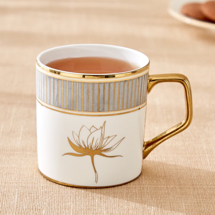 Midas Lotus Bone China Printed Coffee Mug - 230ml