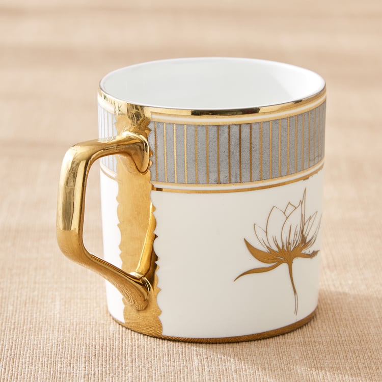 Midas Lotus Bone China Printed Coffee Mug - 230ml