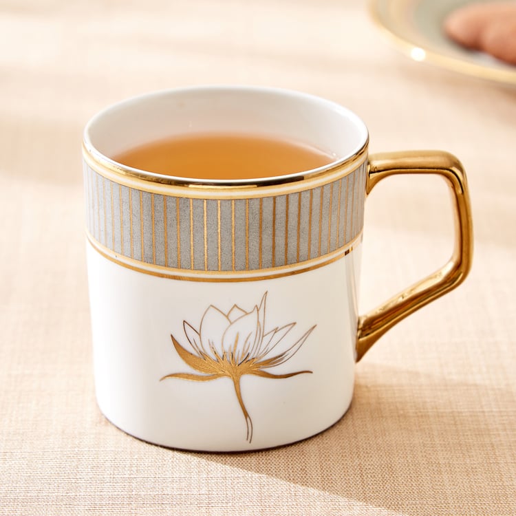 Midas Lotus Bone China Printed Coffee Mug - 340ml