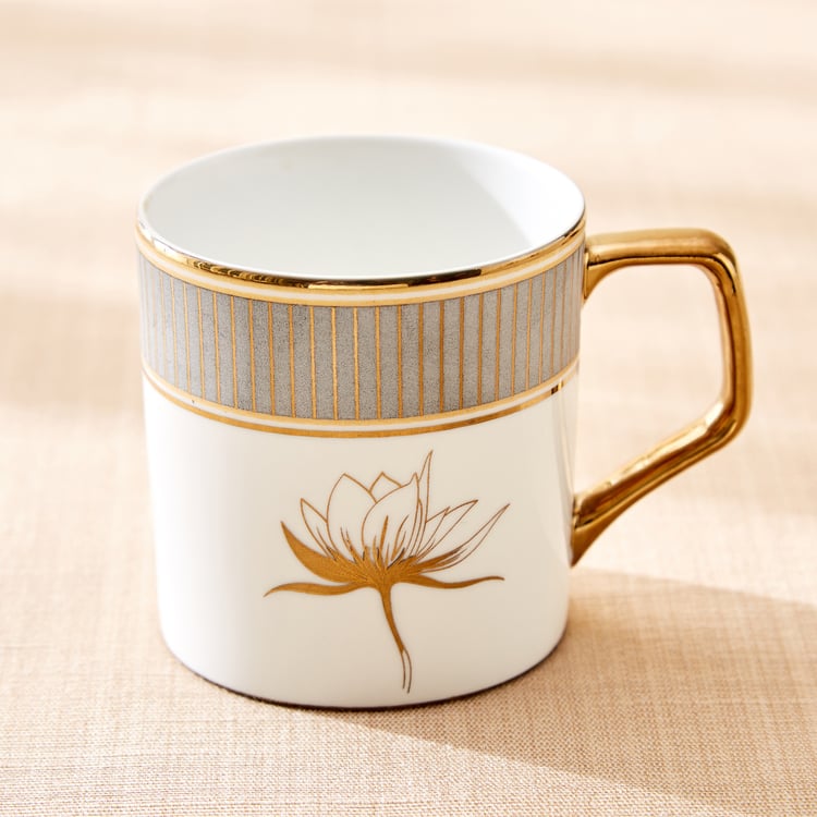 Midas Lotus Bone China Printed Coffee Mug - 340ml