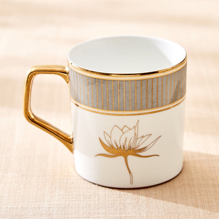 Midas Lotus Bone China Printed Coffee Mug - 340ml