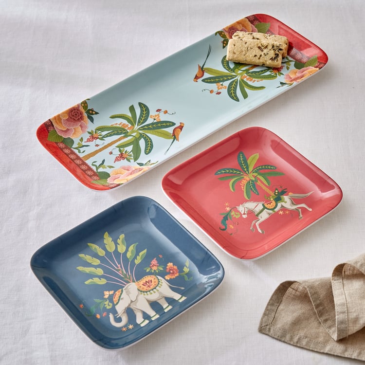 Jalsa Set of 3 Melamine Printed Appetizer Plates