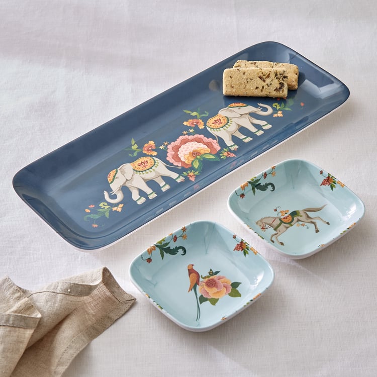 Jalsa 3Pcs Melamine Printed Chip and Dip Platters