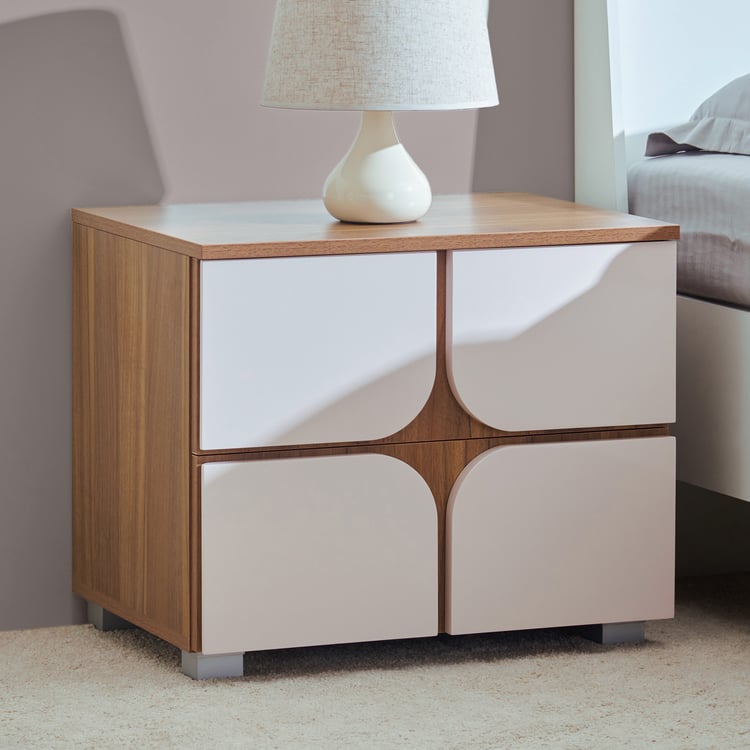 Helios Allen Bedside Table with Drawers - Teak and Light Rose